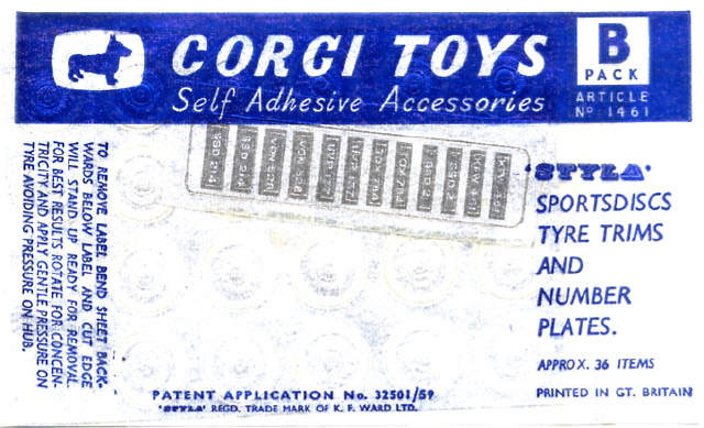 Corgi 1461 ‘B’ Pack Self Adhesive Accessories Accessories We sell and buy quality collectible toys from the 50's, 60's, 70's and 80's