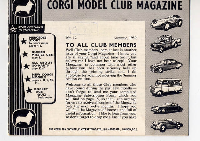 Corgi Model Club Magazine No.12 Summer 1959 Catalogues We sell and buy quality collectible toys from the 50's, 60's, 70's and 80's