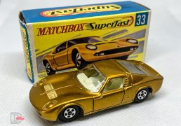 MATCHBOX Superfast 33A Lamborghini Muira Gold / Ivory Int / Thin Wheels / Unpainted Base / Made in England