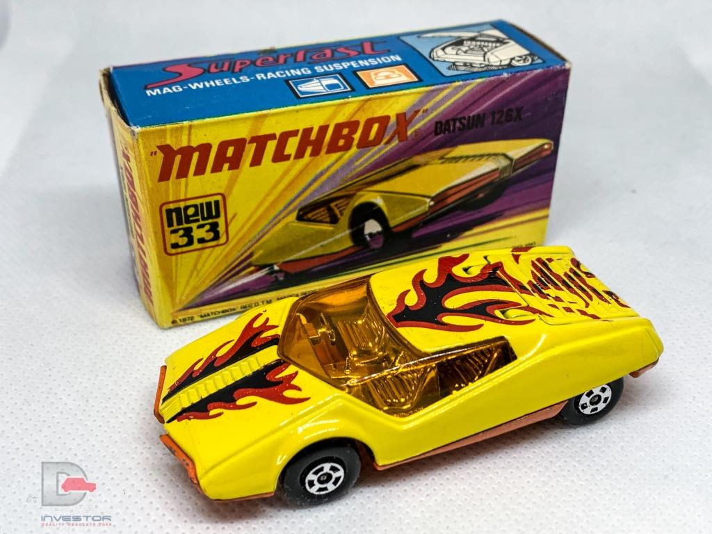 MATCHBOX Superfast 33B Datsun 126X Yellow / Flame Tempa / Dark Amber Windows 1-75 Series Superfast issues We sell and buy quality collectible toys from the 50's, 60's, 70's and 80's