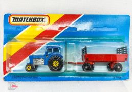 Matchbox Superfast Twin Pack containing No.46 Ford Tractor and No.40 Farm Hay Trailer TP108 containing blue tractor with yellow hubs and red trailer with black plastic wheels and black raves - all with Lesney England bases - contents Near Mint to Mint in Excellent blister pack, un-punched card.