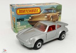 Matchbox Superfast No.3c Porsche 911 Turbo - metallic silver body, clear windows, red interior, graphite grey base, dot-dash wheels - Mint in Near Mint "New" type K box.