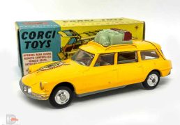 Corgi No.436 Citroen Safari ID19 "Wildlife Preservation" - yellow body, spun hubs, complete with luggage - Good Plus to Excellent in Good Plus blue and yellow carded picture box.