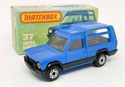 Matchbox Superfast 37e Matra Rancho - Royal Blue body, clear windows, black interior & tailgate, blue Lesney England base, narrow profile 5-arch wheels - Mint in Near Mint to Mint type L box.