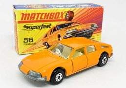 Matchbox Superfast No.56a BMC 1800 Pininfarina - darker orange body with low arches, clear windows, ivory interior, bare metal base, 5-spoke narrow wheels - Near Mint in generally Near Mint type H box.