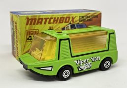 Matchbox Superfast 46b Stretcha Fetcha Ambulance (US issue Viper Van) - lime green body with black & white tampo print, light amber windows, pale yellow interior, white base without model number cast, Maltese Cross wheels - Mint apart from tiny pin size factory assembly paint chip to rear edge of roof in excellent "New" type I box.